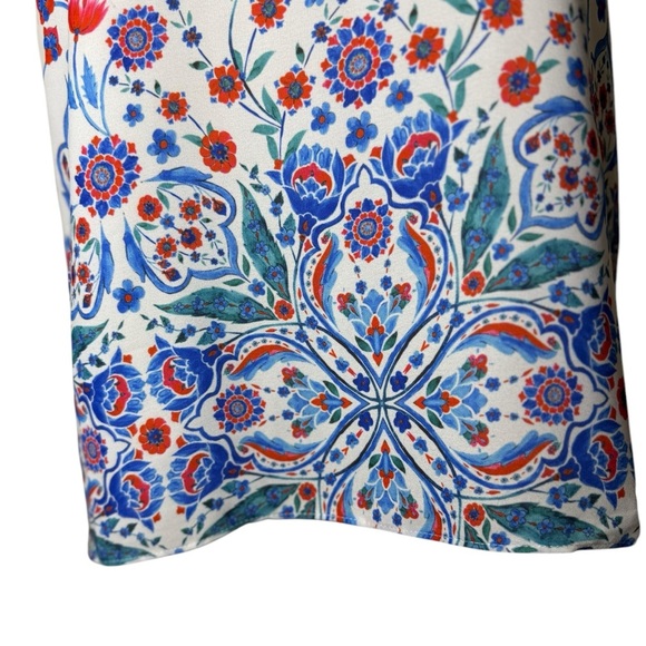 Adrienne Vittadini Tank Top Floral Flowy Blue Red V Neck Lined Womens Size S - Picture 5 of 10